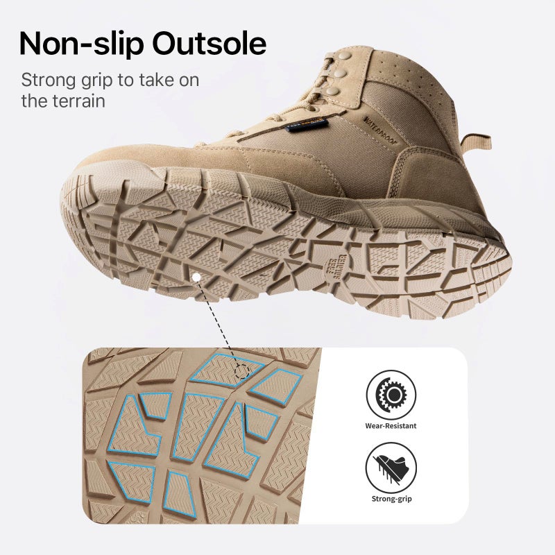 FREE SOLDIER Waterproof Hiking Work Boots Men's Tactical Boots 6 Inches Lightweight Military Boots Breathable Desert Boots (Tan, 7) - Image 4